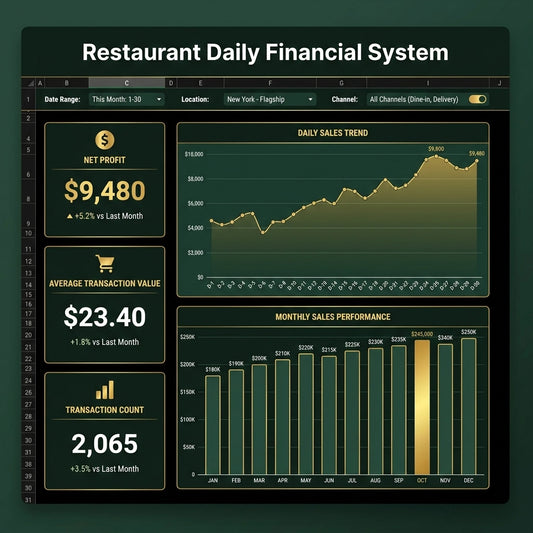 Restaurant Daily Financial System | Sales, P&L & Financial Dashboard